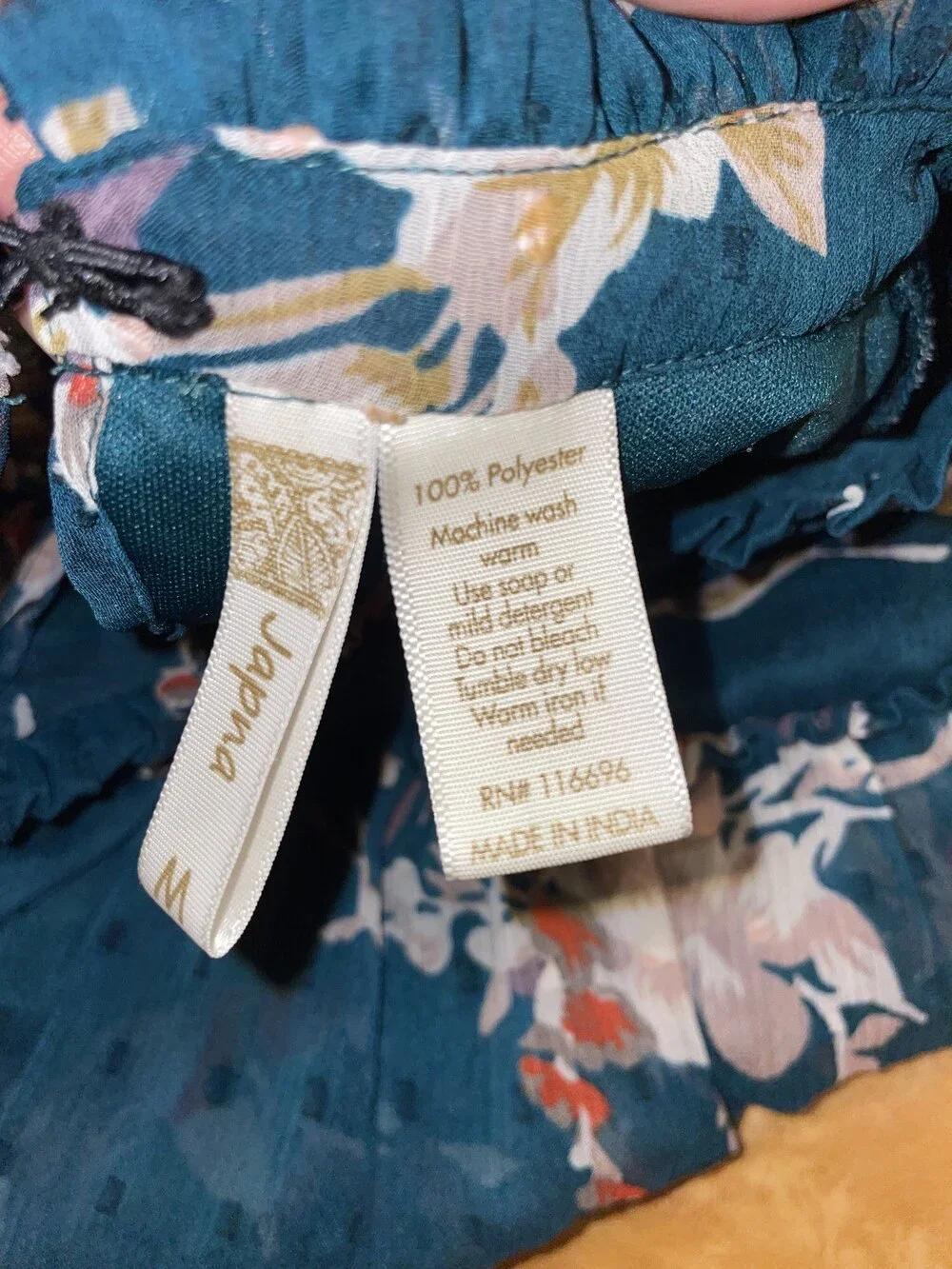 Japna Floral Boho Semi Sheer Mock Neck Bell Sleeve Peasant Dress Size Medium